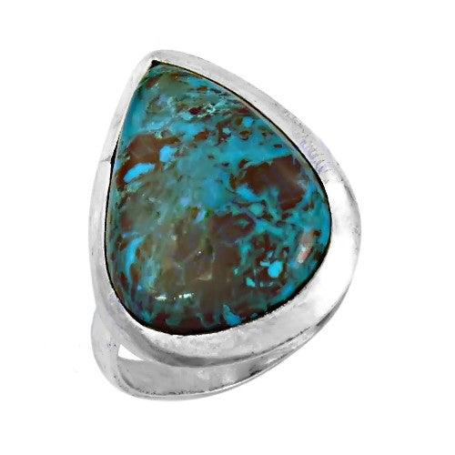 Traditional pear shape turquoise gemstone ring made of 925 sterling silver, showcasing intricate craftsmanship and vibrant color.
