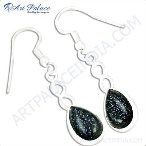Trendy blue sandstone silver earrings showcasing elegant design and craftsmanship.