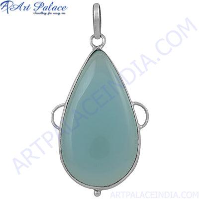 Trendy Chalcedony Gemstone Silver Pendant featuring a pear cabochon design, showcasing its elegant craftsmanship and vibrant color.