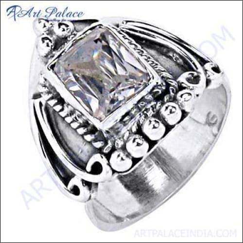 Trendy Charm Cubic Zirconia Gemstone Silver Ring featuring a sparkling cubic zirconia set in 925 sterling silver, showcasing elegant design.