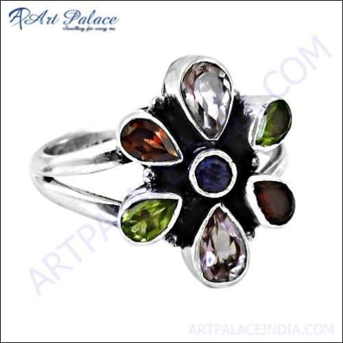 Trendy Charm Flower Style jewelry featuring Amethyst, Garnet, Iolite, and Peridot gemstones in an elegant design.