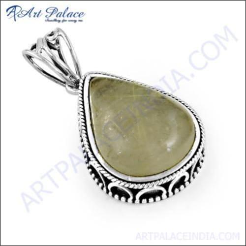 A stylish Golden Rutile Silver Pendant showcasing a beautiful golden rutile stone set in high-quality silver, perfect for elegant jewelry lovers.
