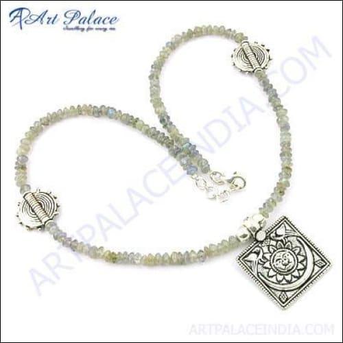 Trendy Charm Rainbow Moonstone Gemstone Silver Necklace featuring a stunning iridescent moonstone on a delicate silver chain.