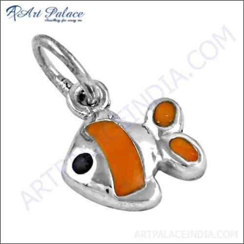 Trendy Fish Style Inlay Gemstone Silver Pendant showcasing intricate design and elegant gemstone inlay.