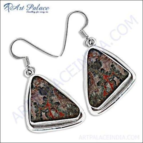 Trendy Imperial Jasper Gemstone Silver Earrings showcasing unique patterns and elegant design, perfect for stylish occasions.