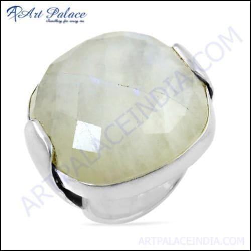 Trendy large rainbow moonstone silver ring showcasing a vibrant gemstone set in polished silver, perfect for stylish jewelry lovers.