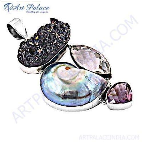 Trendy Multi-Gemstone Silver Pendant showcasing vibrant gemstones set in elegant silver design.
