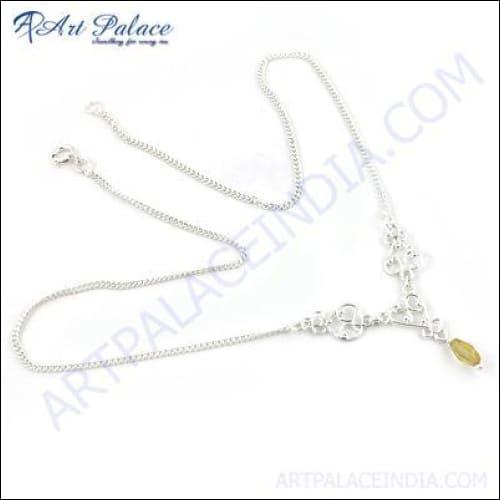 Trendy silver necklace featuring citrine gemstones, perfect for parties and special occasions.