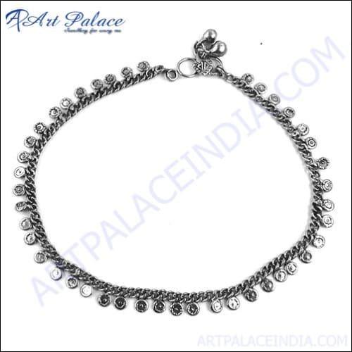 A stylish Women's Silver Anklet made from high-quality German Silver, featuring an intricate design that adds elegance to any outfit.