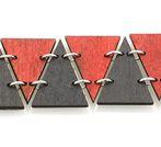 Triangle Bracelet 7502E in Cherry Red and Black Satin, showcasing its unique triangular design and natural wood back for essential oil diffusion.