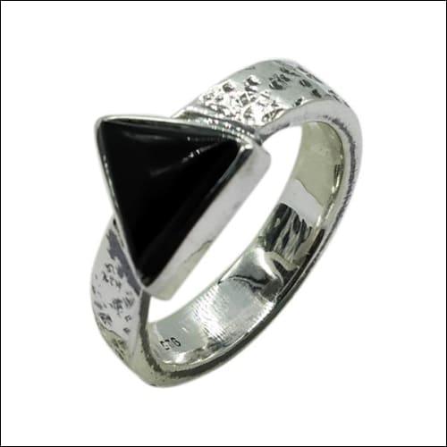 Triangle Shape Black Onyx Stone 925 Silver Ring featuring a sleek design and polished finish, showcasing the deep black onyx stone set in sterling silver.