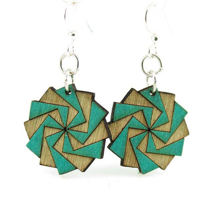 Twilight Zone Blossoms #153 earrings in Teal, made from sustainably sourced wood with silver-finished stainless steel ear wires.
