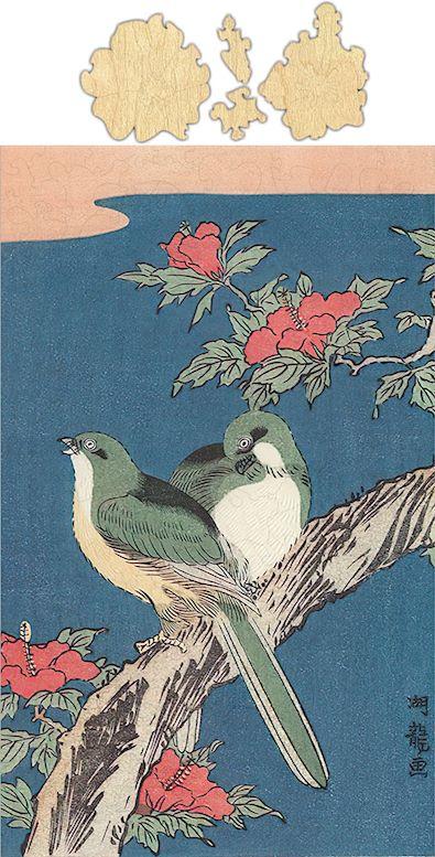 Two Birds on Hibiscus Jigsaw Puzzle #6742 featuring vibrant birds and flowers, made from high-quality materials.