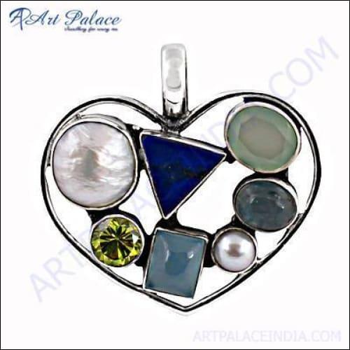 Ultimate Design Heart Shape Multi Silver Pendant made of 925 sterling silver, showcasing an elegant heart design with intricate detailing.