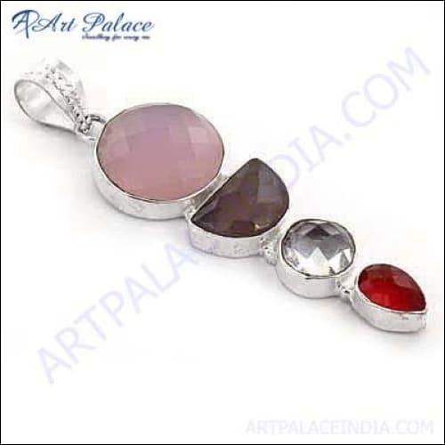 Colorful gemstone pendant crafted in German silver, featuring vibrant stones and intricate design, perfect for stylish accessorizing.
