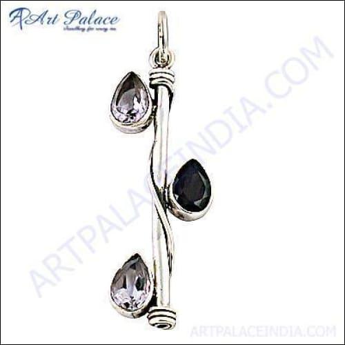 Handcrafted Unique Amethyst and Smokey Quartz Silver Gemstone Pendant showcasing elegant design and vibrant colors.