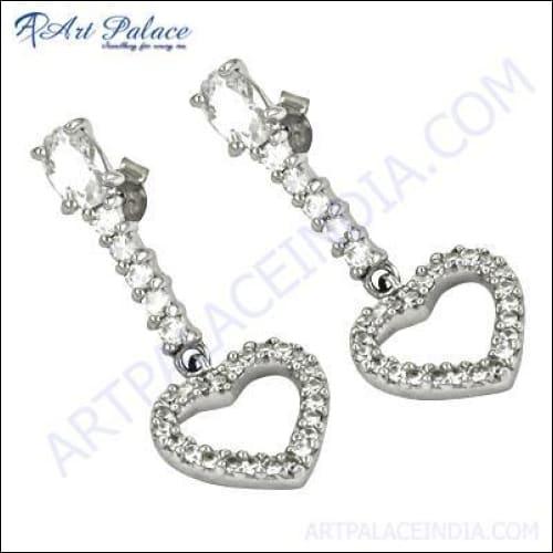A pair of unique beautiful cubic zirconia gemstone silver earrings, showcasing their elegant design and sparkling stones.