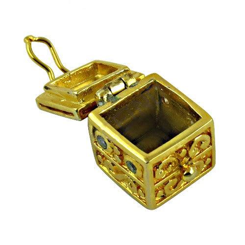 Unique Box Style CZ Gold Plated 925 Silver Pendant featuring intricate design and sparkling cubic zirconia stones.