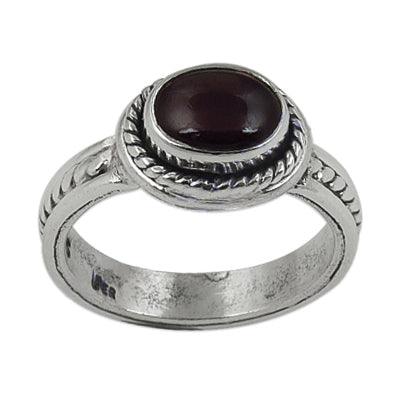 Unique Design Garnet Gemstone Silver Ring featuring an oval cabochon garnet set in high-quality silver, showcasing ethnic craftsmanship.