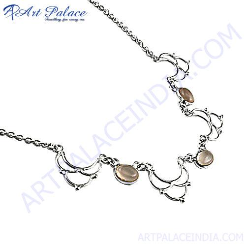 Handcrafted Unique Design Rose Quartz Silver Gemstone Necklace featuring a pink rose quartz pendant in a sterling silver setting.