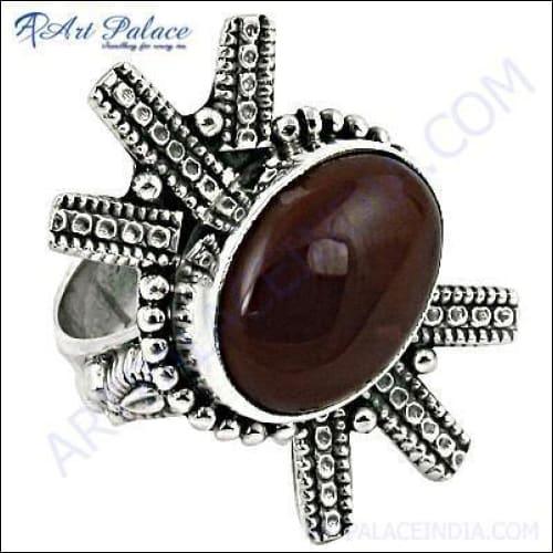 A beautifully crafted Unique Feminine Red Onyx Gemstone Silver Ring showcasing a vibrant red onyx stone set in high-quality silver.