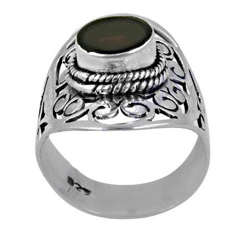 Unique garnet gemstone ring set in 925 sterling silver, showcasing a vibrant red garnet stone with intricate detailing.