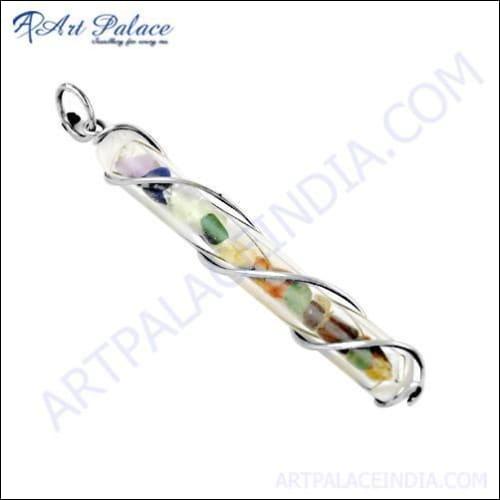 A stunning Unique Multi-Gemstone 925 Silver Pendant featuring intricate designs and vibrant gemstones, perfect for elegant fashion.