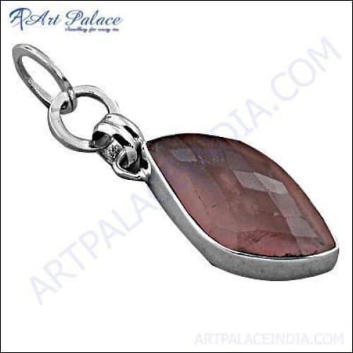Handcrafted Unique Rose Quartz Gemstone Silver Pendant showcasing a polished rose quartz stone in an elegant silver setting.