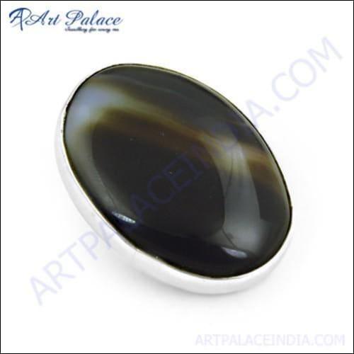 A stunning Large Banded Onyx Gemstone 925 Silver Pendant showcasing intricate patterns and a luxurious silver setting.