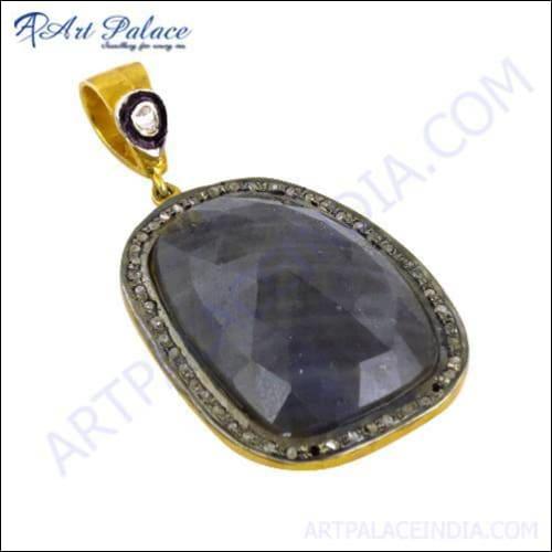 Victorian Diamond & Sapphire Gold-Plated Silver Pendant featuring intricate design with sparkling diamonds and sapphires.