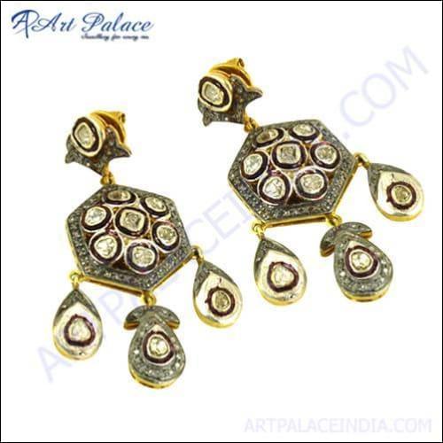 Elegant Victorian gold plated diamond silver wedding earrings with intricate design and sparkling accents.