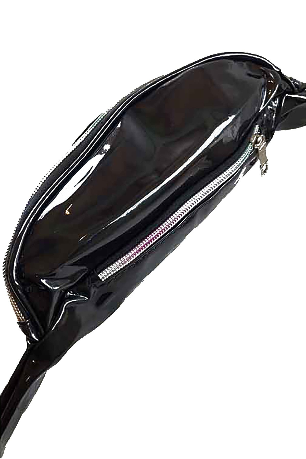 Stylish Vinyl Fanny Pack with three pockets and adjustable strap, perfect for hands-free convenience.