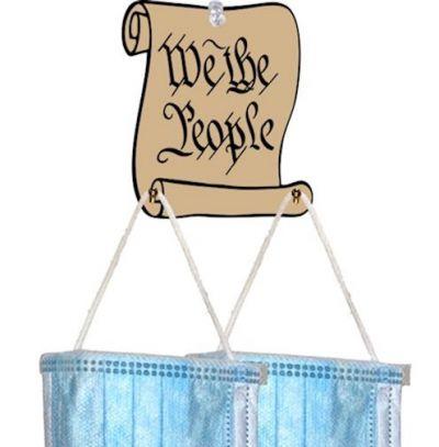 We The People Ornamental Mask Holder #T204 made from eco-friendly birch wood with a natural wood back, featuring a decorative image on the front.