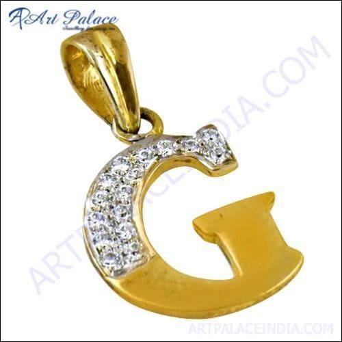 Gold plated silver alphabet pendant adorned with sparkling CZ gemstones, showcasing a personalized touch.
