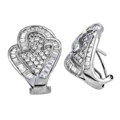 A pair of elegant handmade silver earrings featuring sparkling cubic zirconia gemstones, showcasing intricate craftsmanship.