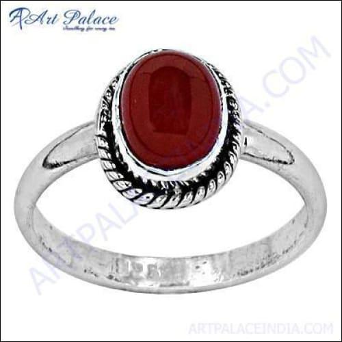Wholesale Simple Silver Ring featuring a vibrant red onyx stone set in a sleek silver band, perfect for stylish jewelry collections.