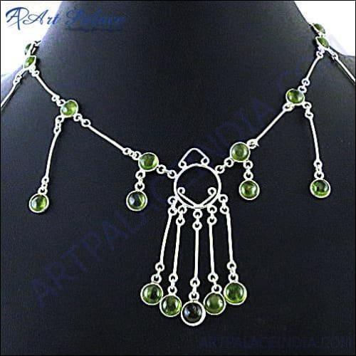 A stunning Women's Gemstone Silver Necklace featuring Lemon Quartz and Peridot gemstones, handcrafted with precision and elegance.