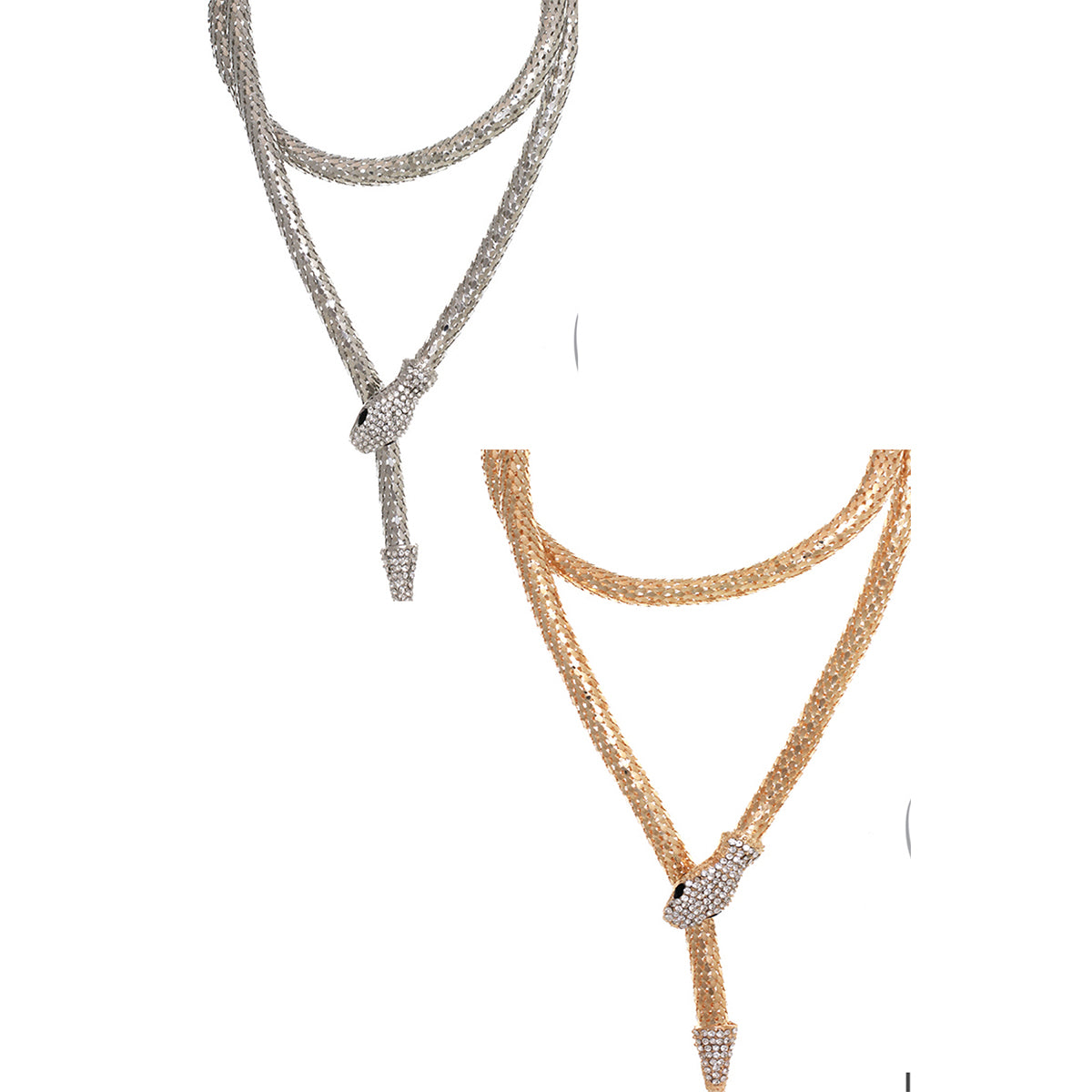 A stylish 41-inch Wrapping Snake Long Necklace featuring a unique snake design and a secure lobster claw clasp, perfect for any outfit.