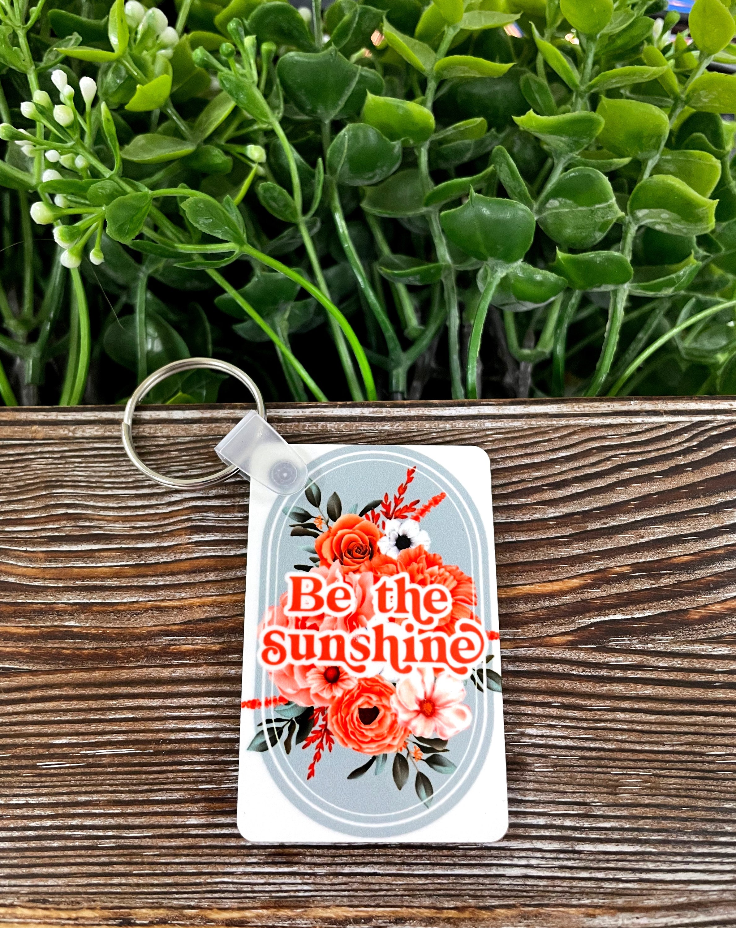 Be the Sunshine MDF rectangle keychain featuring a vibrant boho design, lightweight and perfect for personalizing your keys.