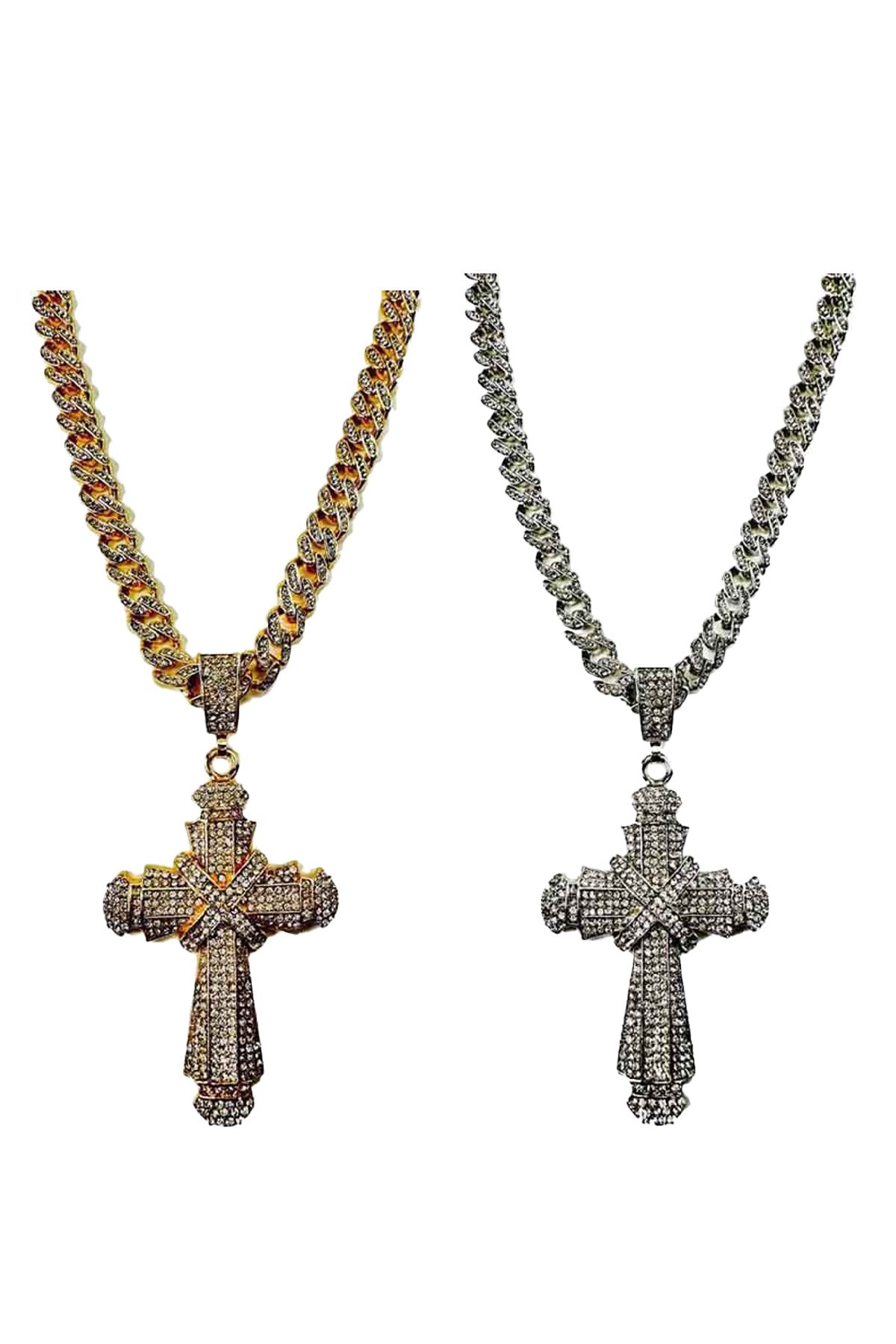 Big Cross Pendant with Stone Cuban Chain Necklace featuring a large cross pendant and a sturdy Cuban chain, perfect for stylish accessorizing.