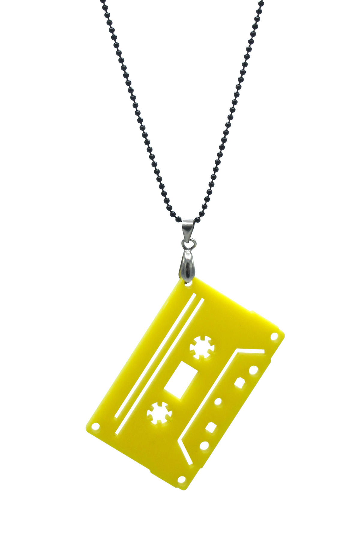 Yellow cassette tape necklace pendant.