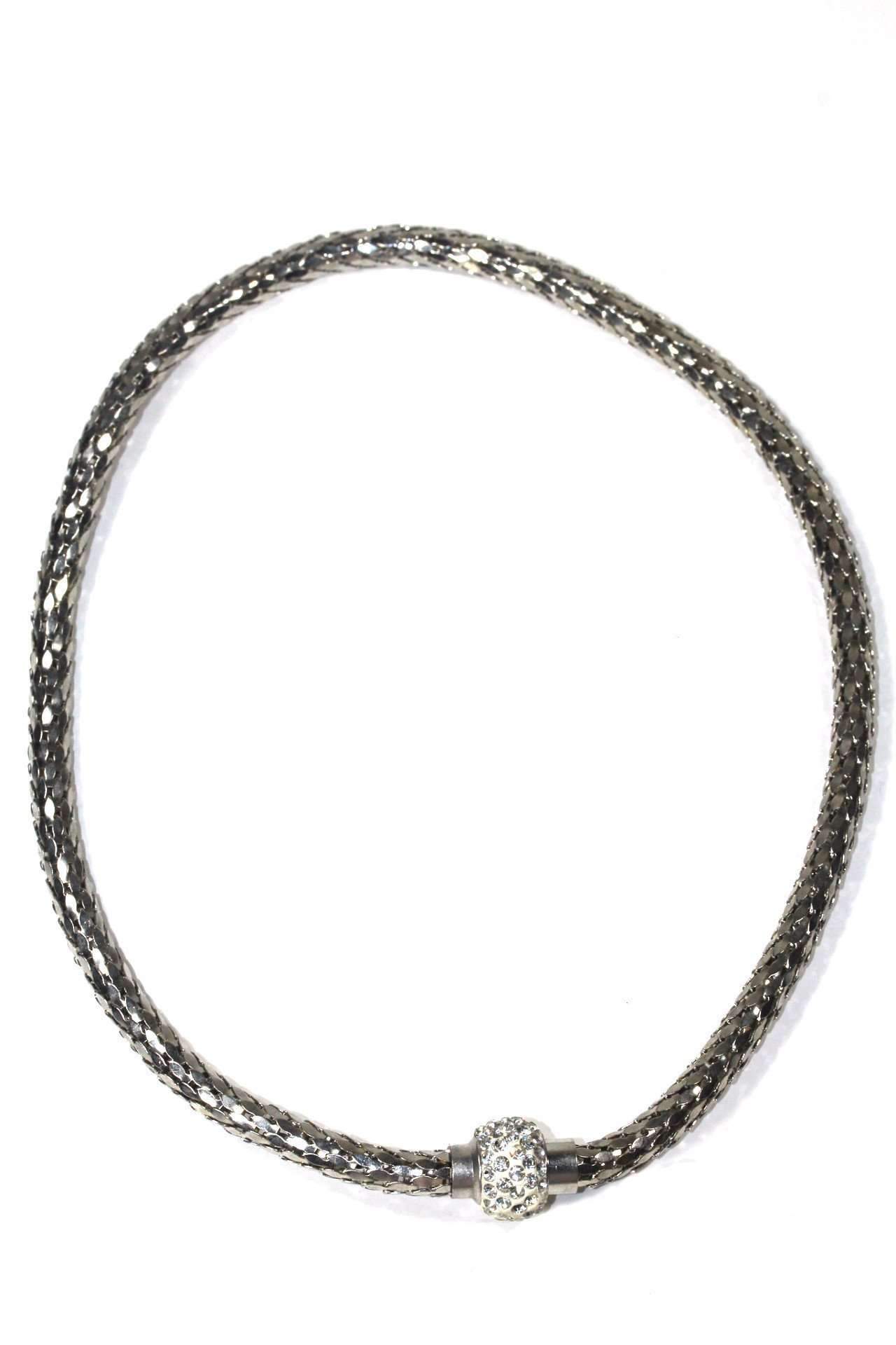 Dazzling Pave Charm Necklace featuring a sparkly round crystal charm pendant and snake-rope style design.