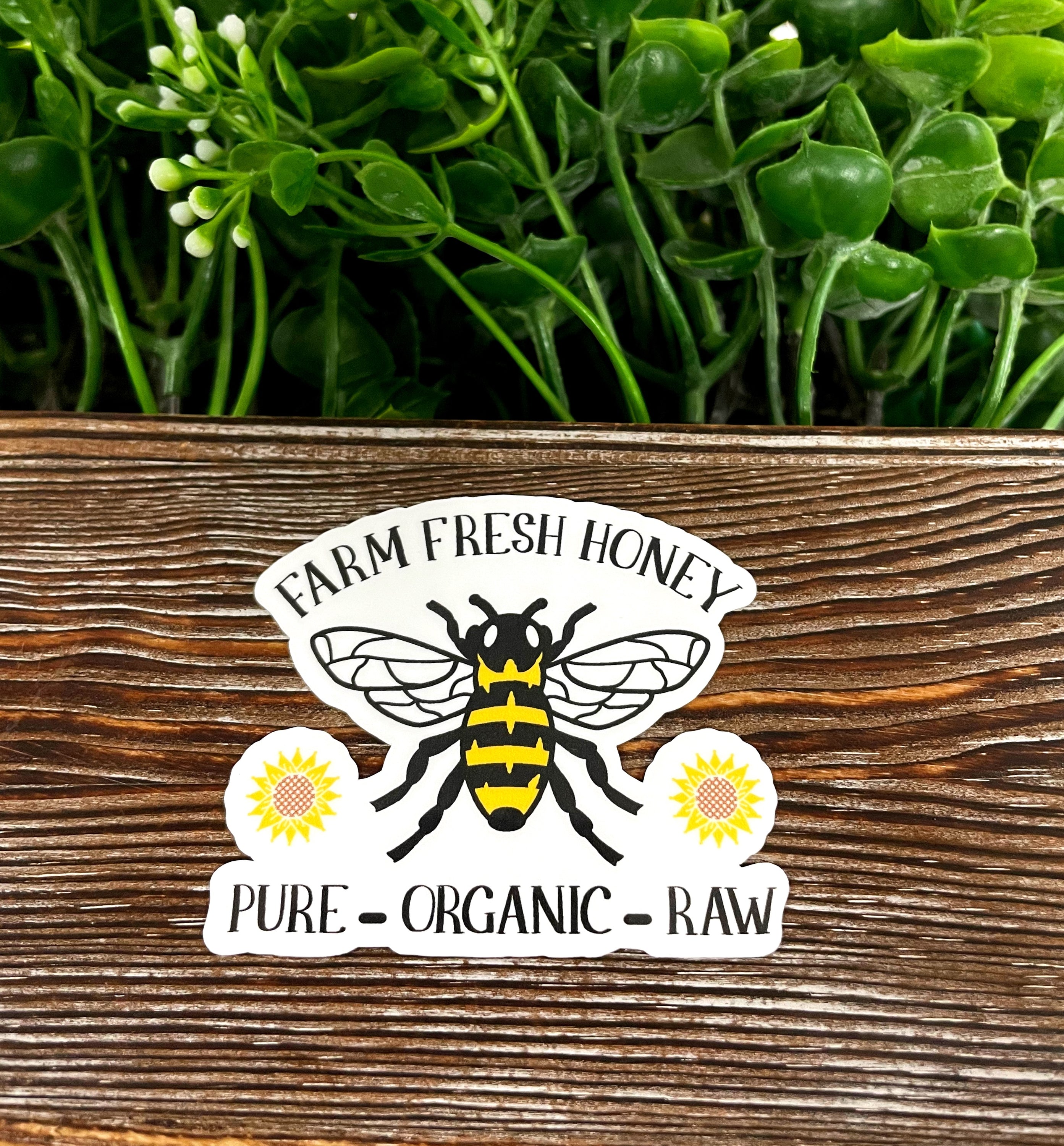 Farm Fresh Honey die cut vinyl sticker featuring a boho design, water-resistant and perfect for personalizing various surfaces.