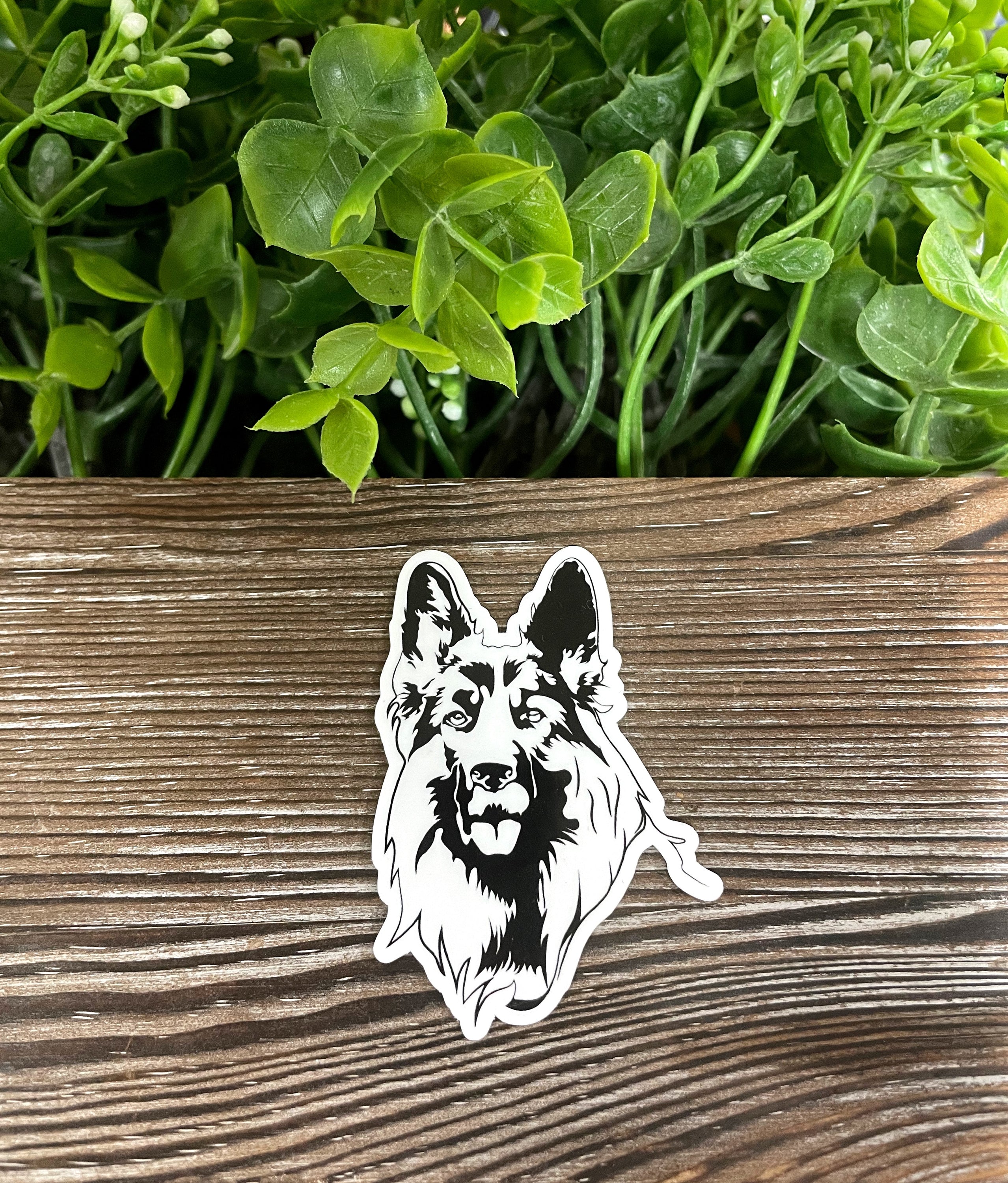 A vibrant German Shepherd sticker showcasing a detailed illustration of the breed, perfect for personalizing items.