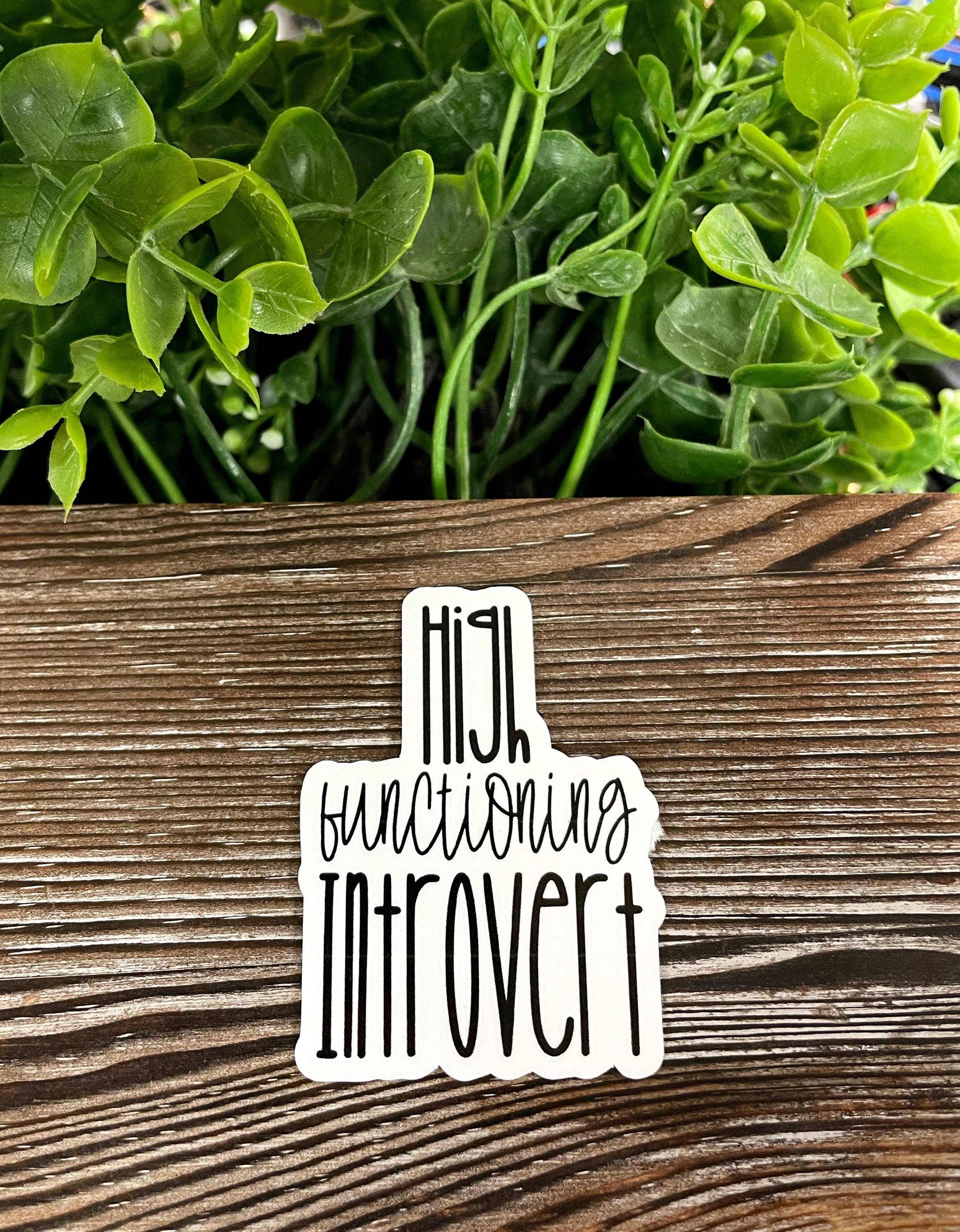 High Functioning Introvert die cut vinyl sticker featuring boho design, perfect for personalizing water bottles and notebooks.