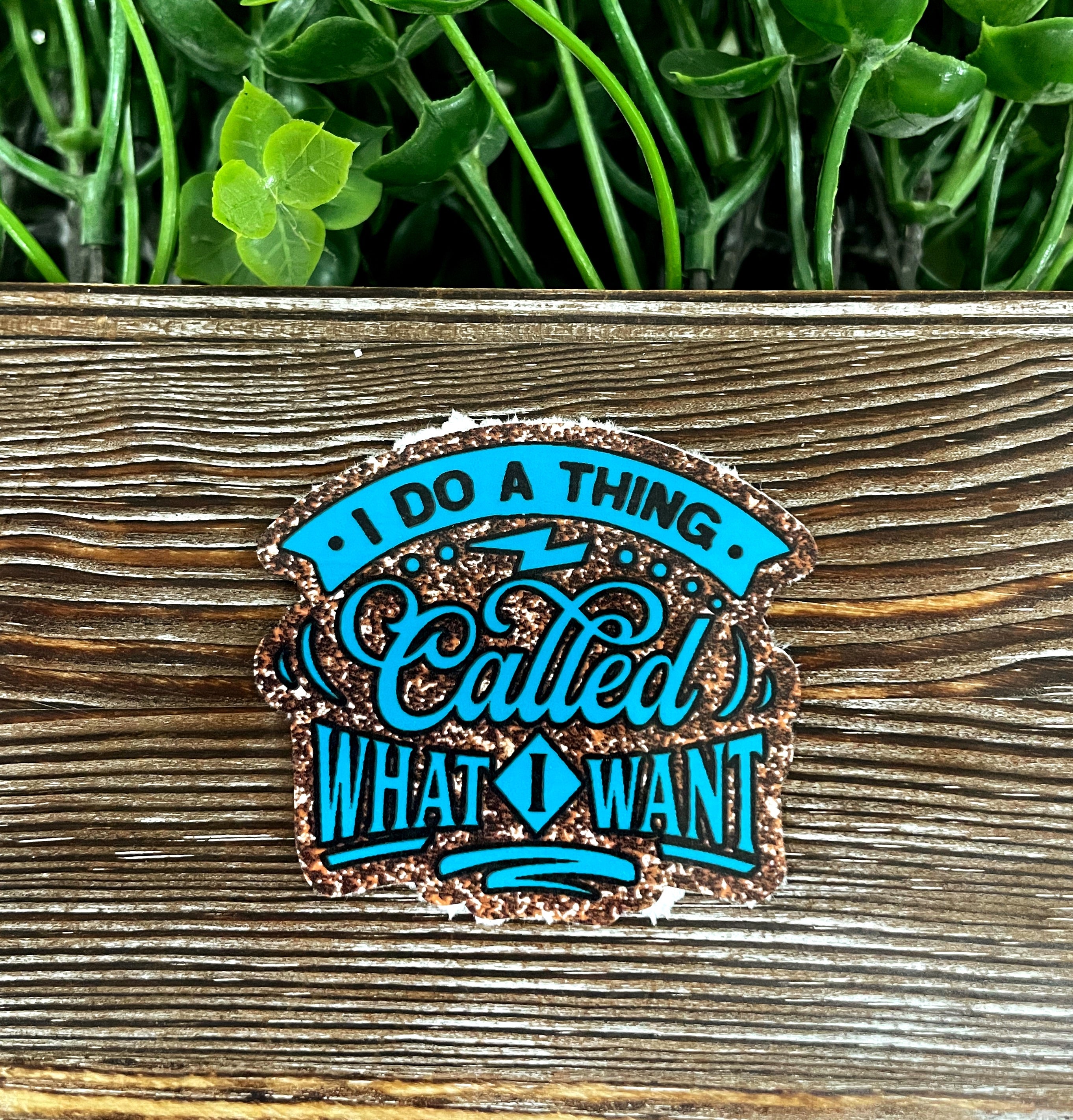 A colorful die cut sticker featuring the quote 'I Do What I Want' in a snarky font, perfect for personalizing smooth surfaces.