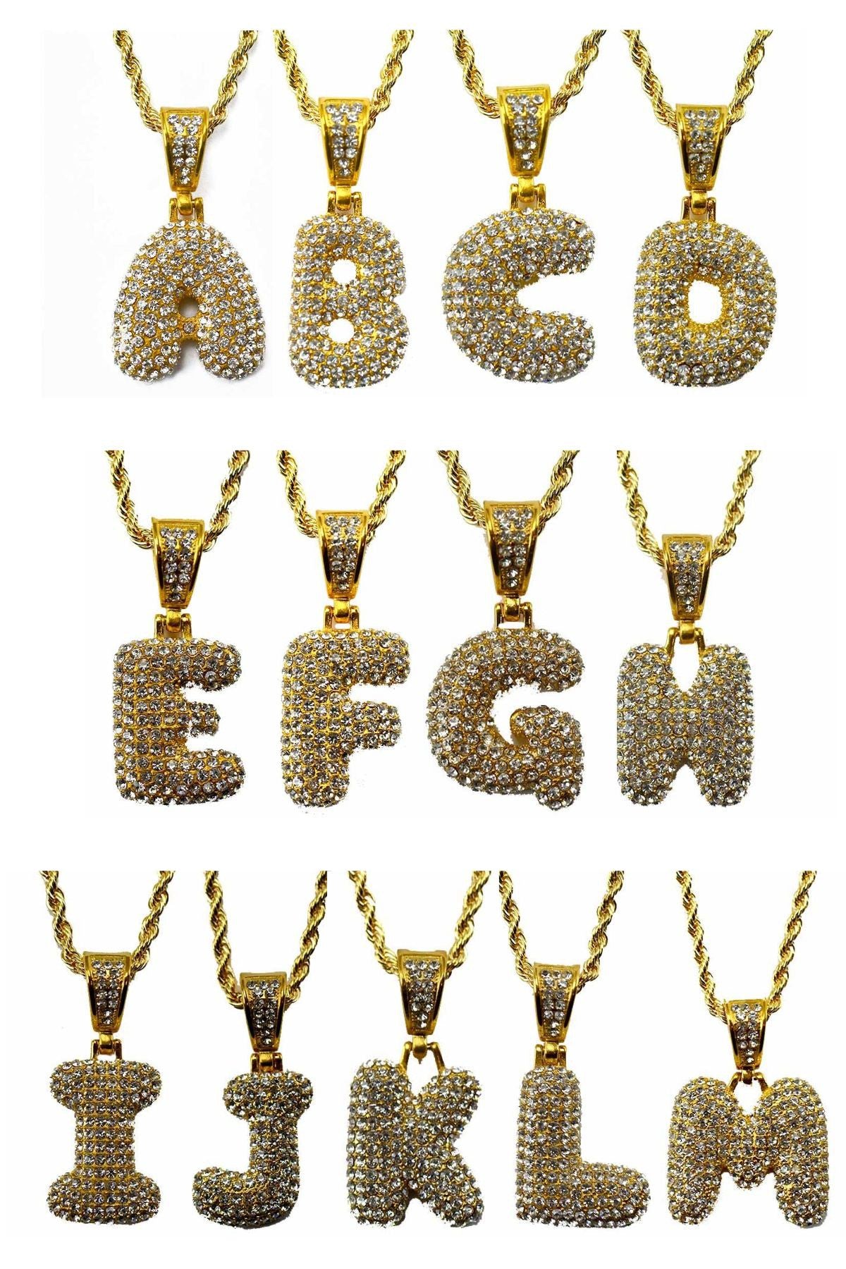 A stylish initial pendant necklace featuring a bubble crystal design, with a lobster claw clasp and adjustable extender.