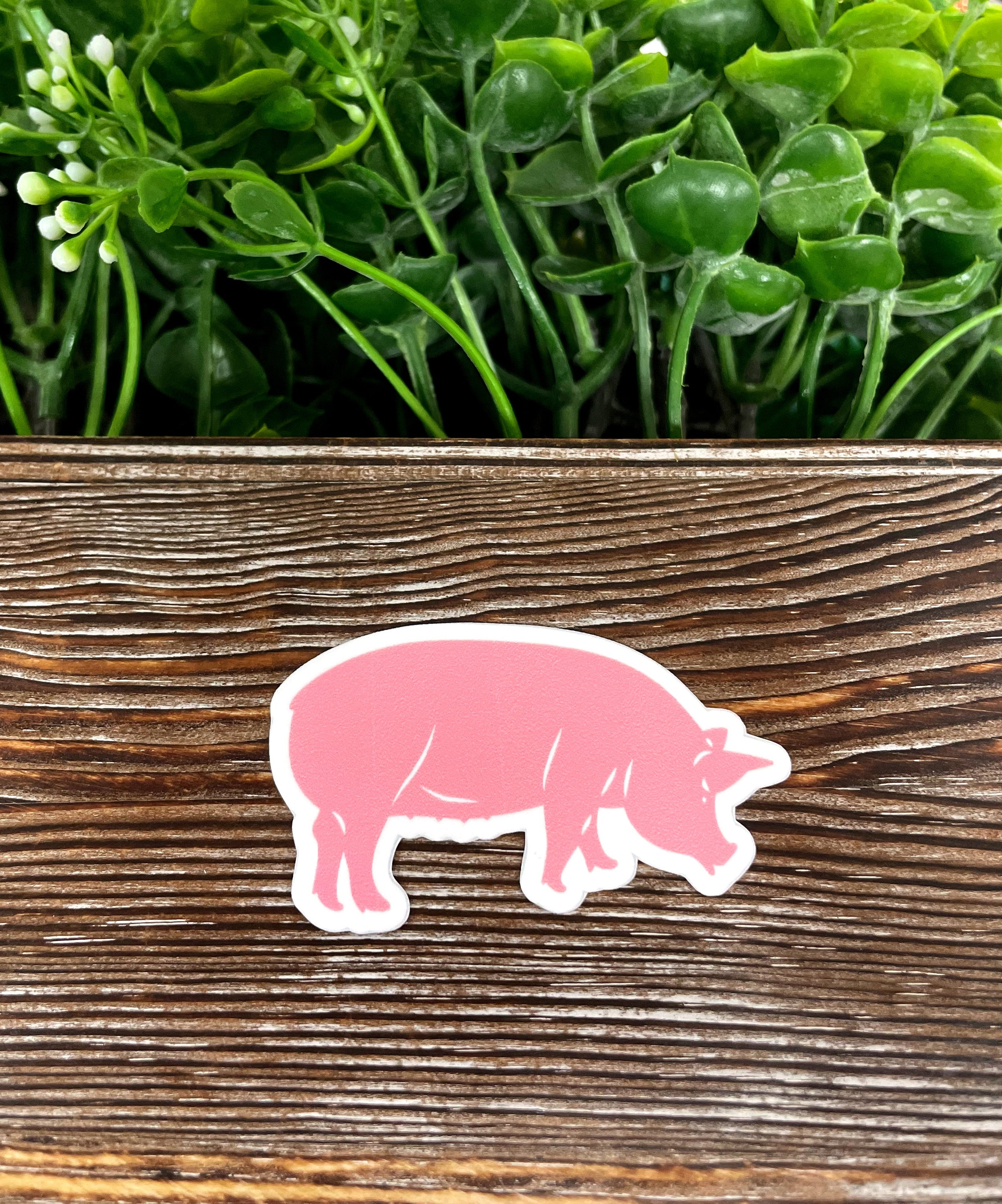 A vibrant large pink farm pig sticker, showcasing a cute pig design on a white background, perfect for personalizing various surfaces.