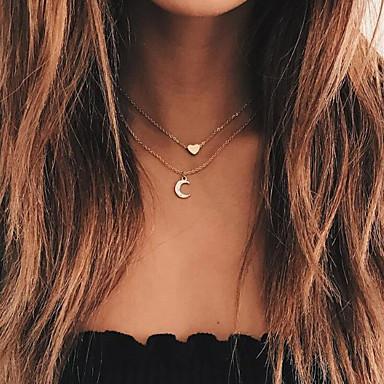 Moon and Heart Two Layer Necklace featuring a crystal crescent moon and heart pendant on an adjustable chain.