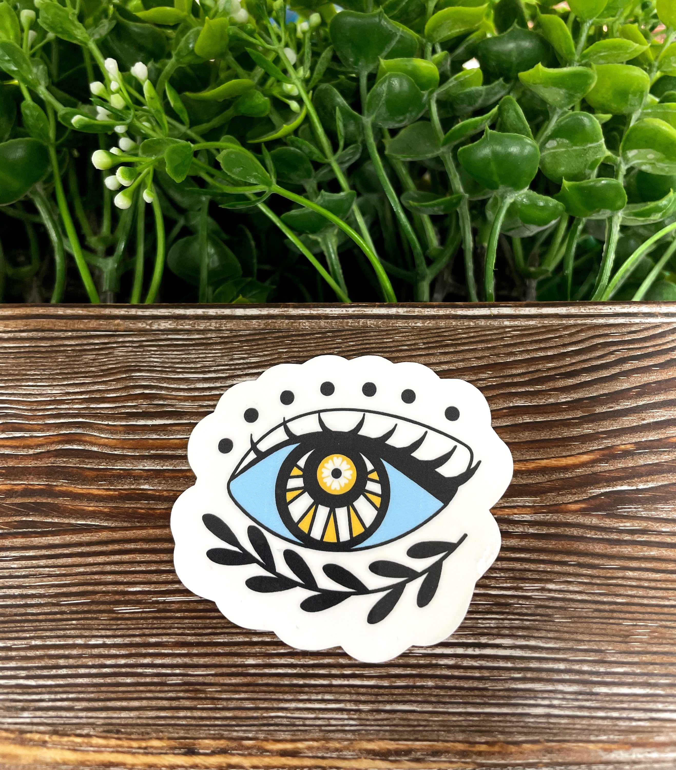 Mystic Eyeball die cut vinyl sticker featuring a colorful and whimsical design, perfect for personalizing smooth surfaces.